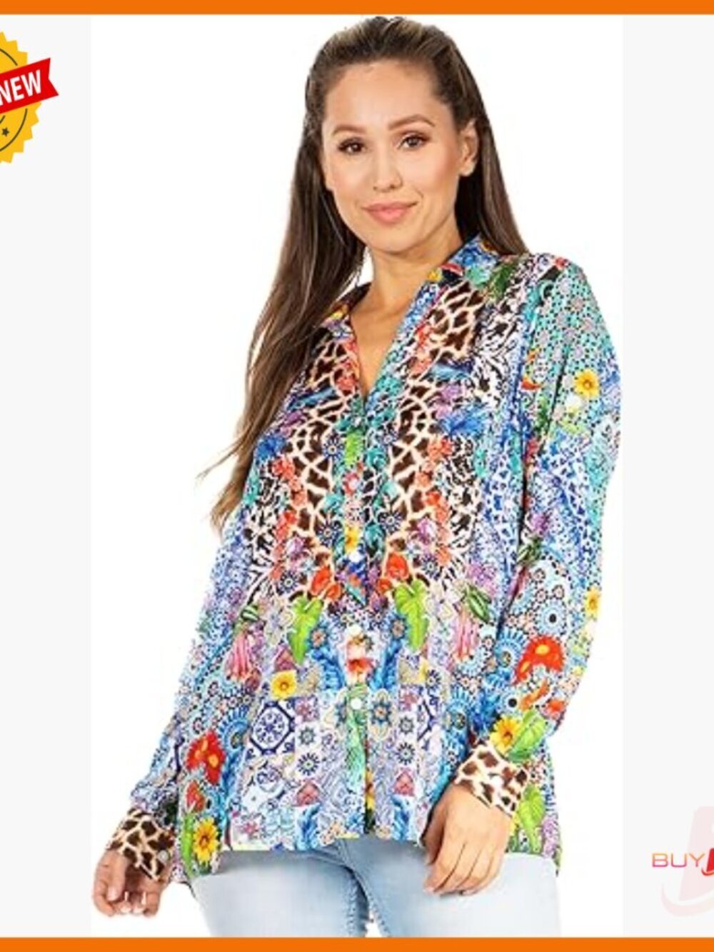 Long Sleeve Button Down Blouse Floral Boho Casual Polyester Top